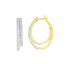 LADIES HOOPS EARRINGS 1.00CT ROUND DIAMOND 10K YELLOW GOLD