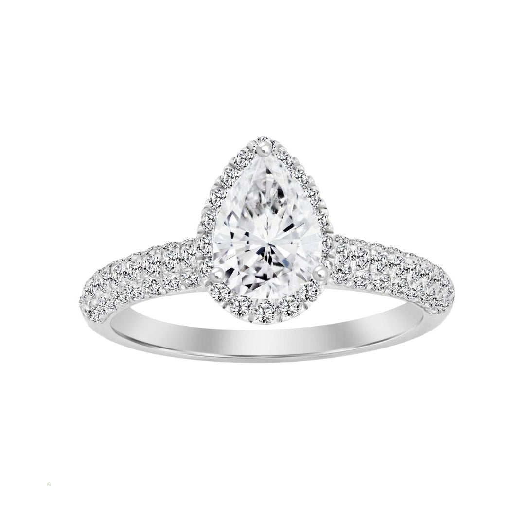 LADIES RING 1.25CT ROUND/PEAR DIAMOND 14K WHITE GOLD(SI QUALITY) (CENTER STONE 4 CT PEAR DIAMOND)