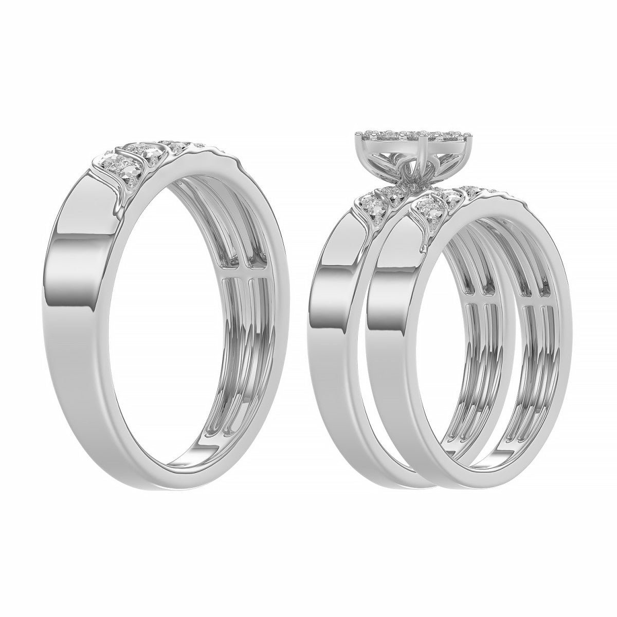 Sterling Silver Diamond Trio Ring Set 0.33Ct Round Women Bridal Engagement Wedding Set Fine Jewelry Gift