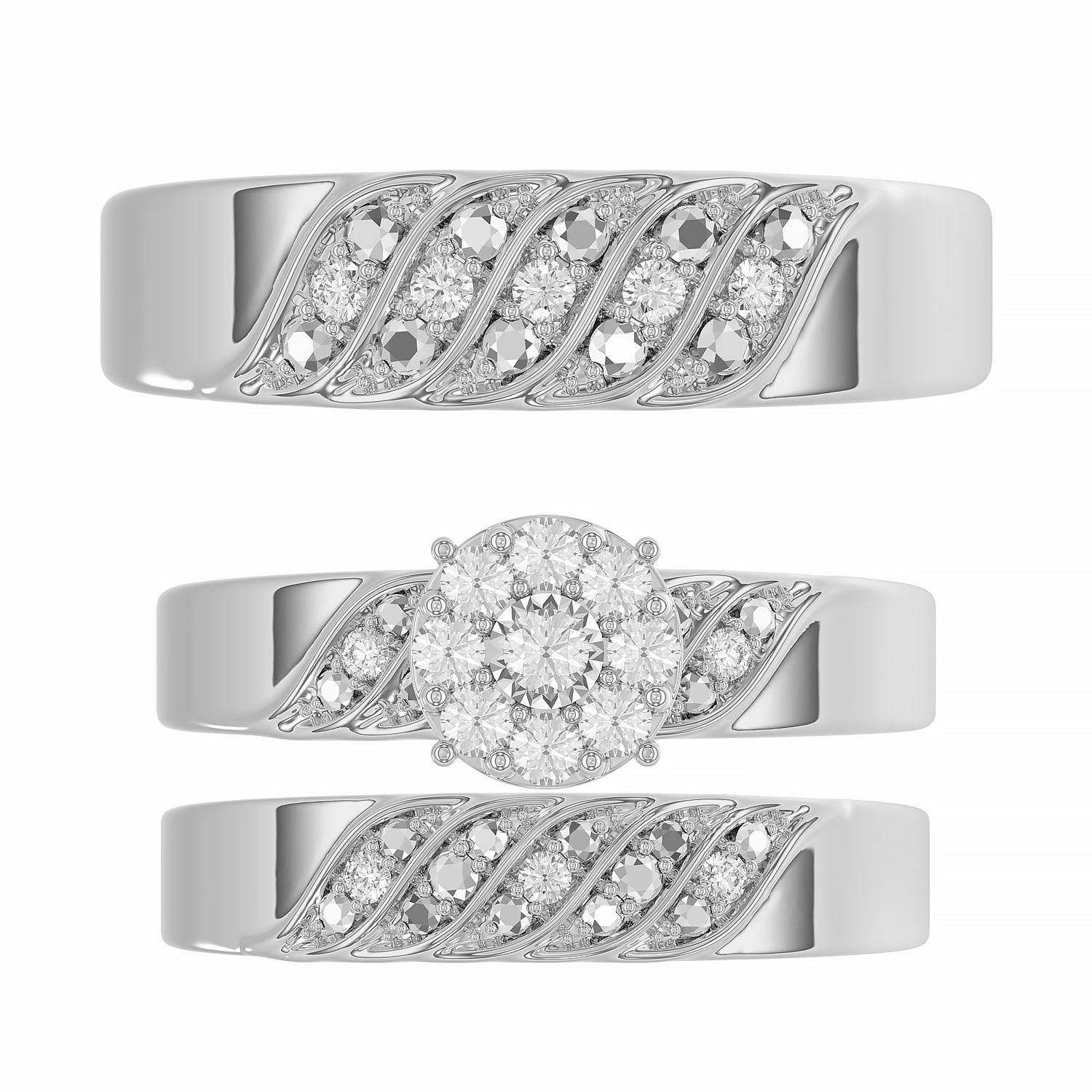 LADIES TRIO SET 0.33CT ROUND DIAMOND 10K WHITE GOLD