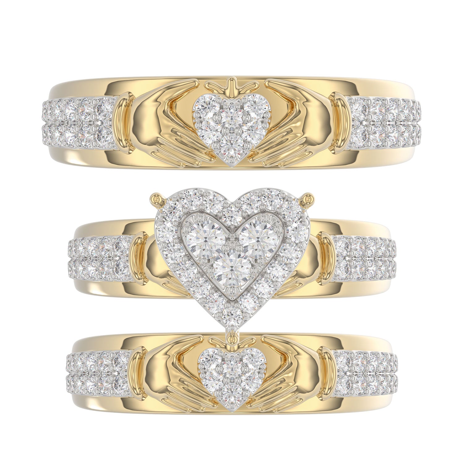LADIES TRIO SET 1.00CT ROUND DIAMOND 10K YELLOW GOLD