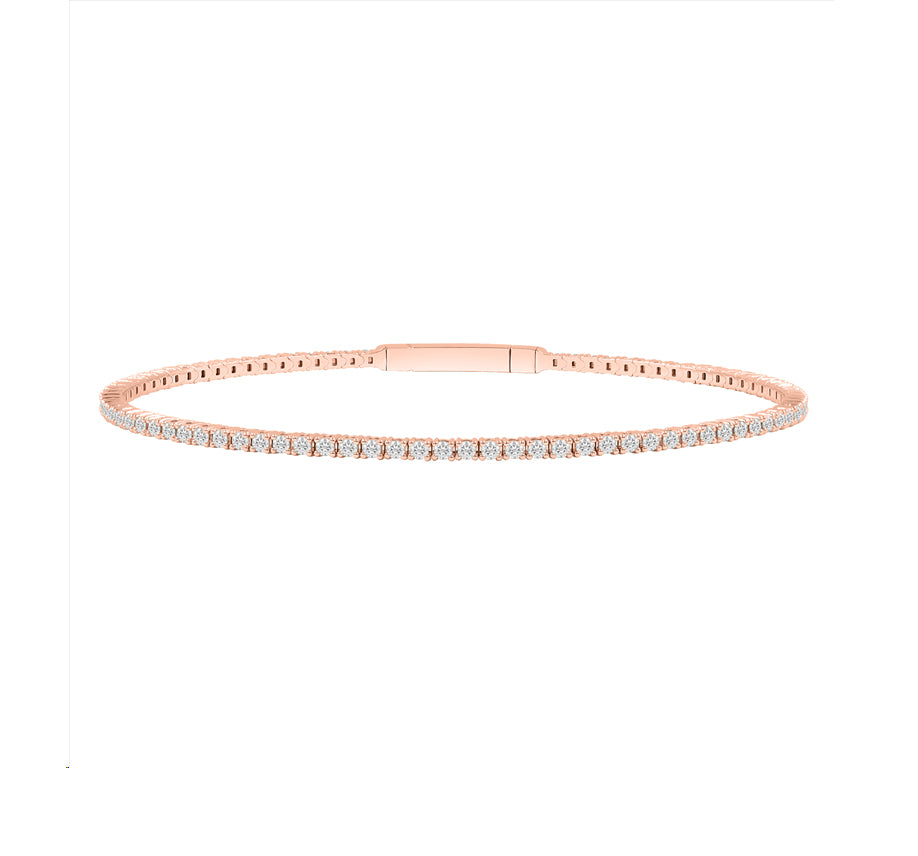 LADIES FLEXIBLE BANGLE 3.00CT ROUND DIAMOND 14K ROSE GOLD