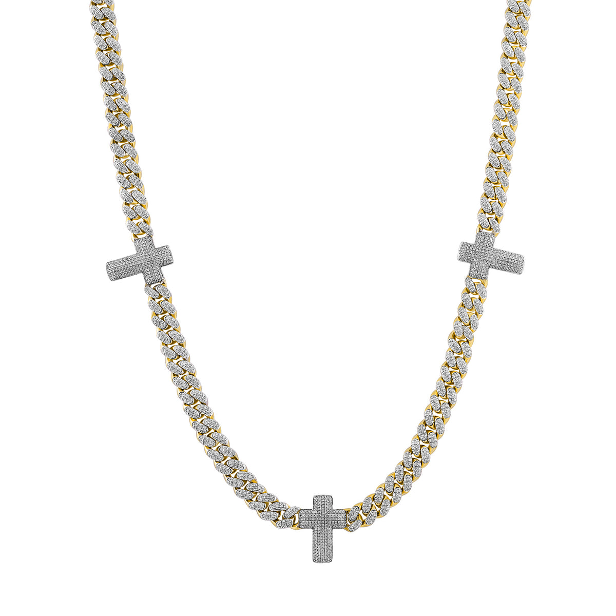 MEN'S NECKLACE 3.33CT ROUND DIAMOND 10K YELLOW GOLD