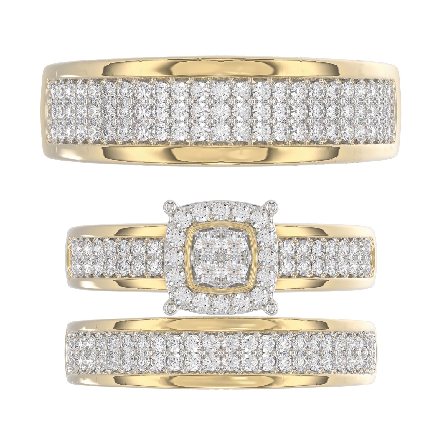 LADIES TRIO SET 1.00CT ROUND DIAMOND 10K YELLOW GOLD