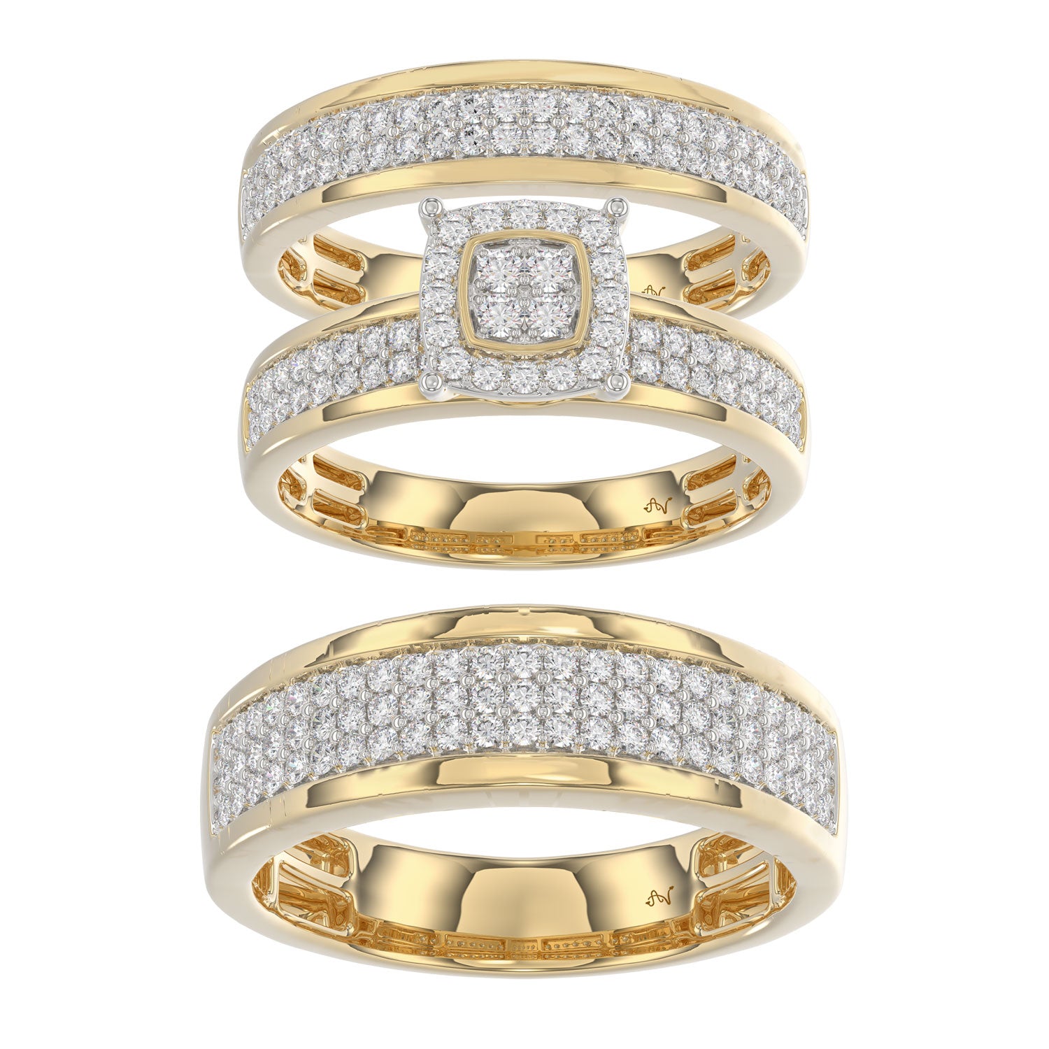 LADIES TRIO SET 1.00CT ROUND DIAMOND 10K YELLOW GOLD