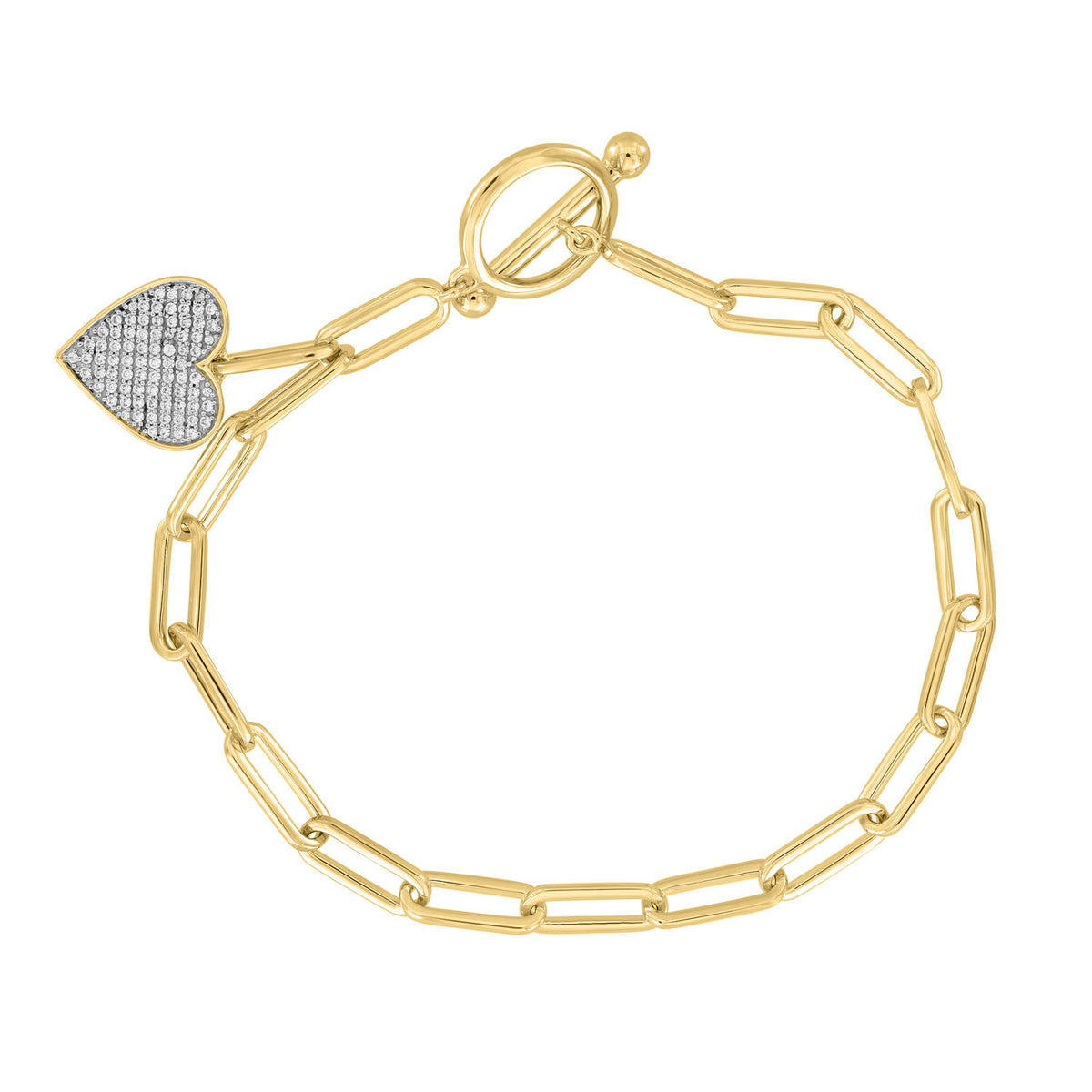 0.25CT Round Diamond Heart Charm Bracelet Sterling Silver Yellow Paperclip Chain Bracelet For Women
