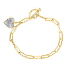 0.25CT Round Diamond Heart Charm Bracelet Sterling Silver Yellow Paperclip Chain Bracelet For Women