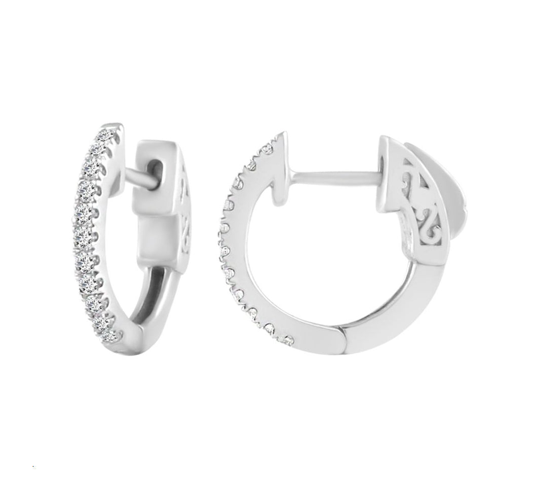 LADIES HOOP EARRINGS 0.15CT ROUND DIAMOND 10K WHITE GOLD
