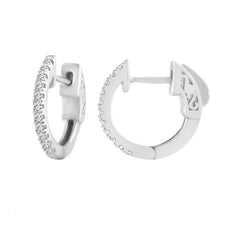 LADIES HOOP EARRINGS 0.15CT ROUND DIAMOND 10K WHITE GOLD
