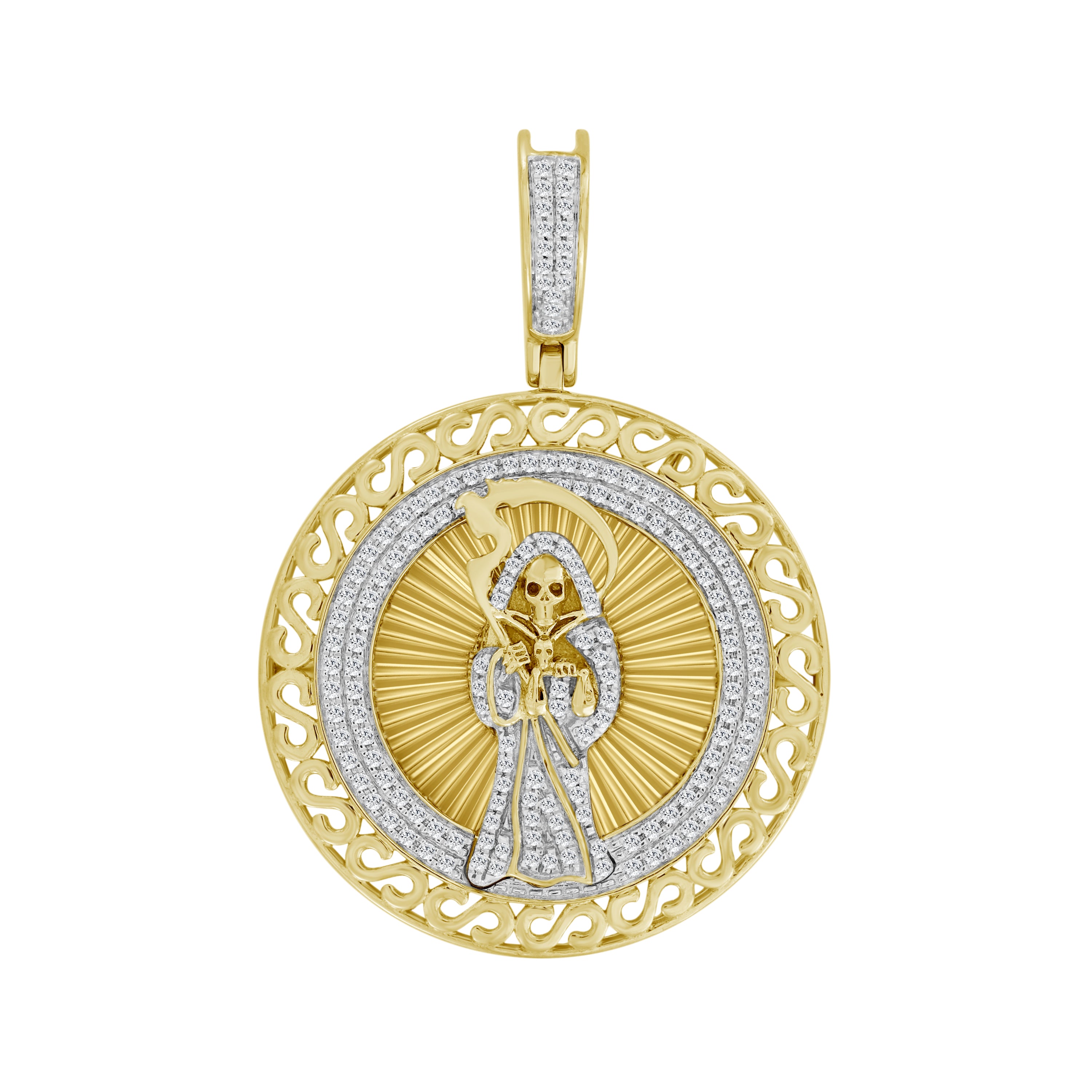 MEN'S CHARM PENDANT 0.33CT ROUND DIAMOND 10K YELLOW GOLD