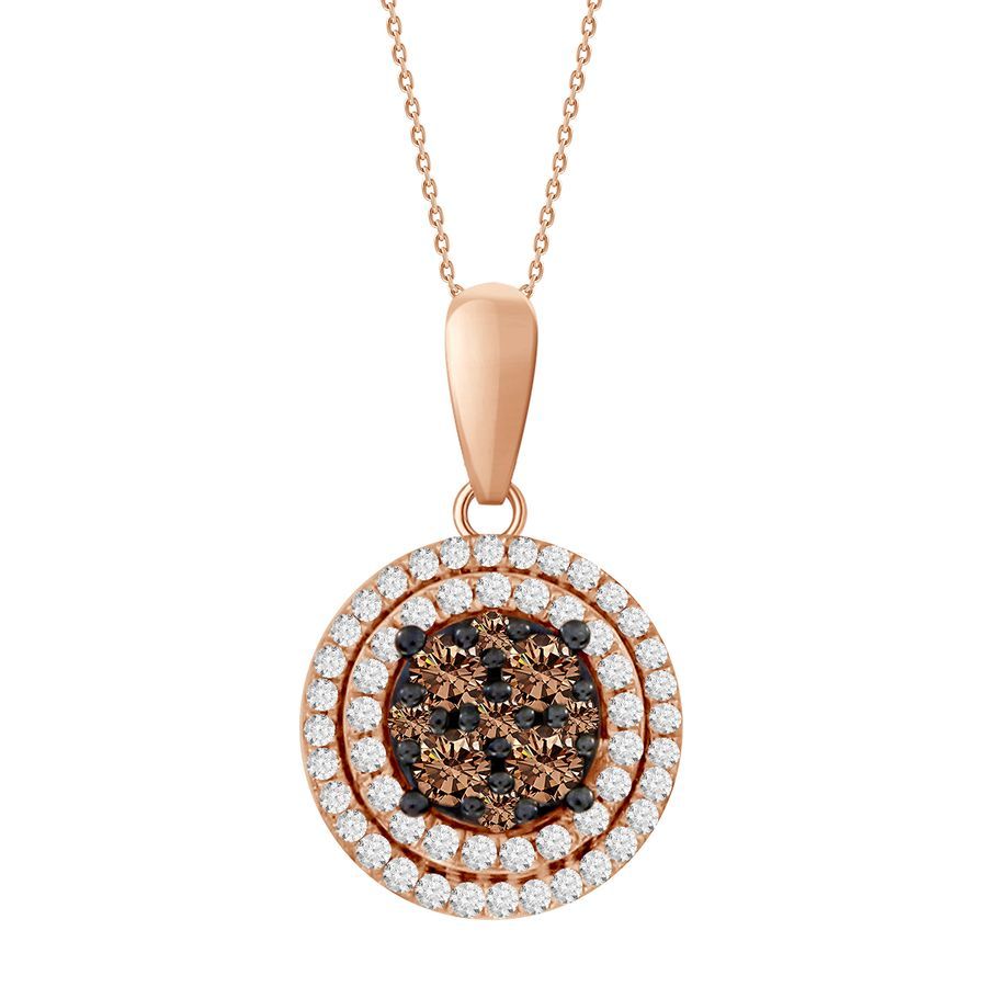 LADIES PENDANT WITH CHAIN 0.33CT ROUND DARK BROWN DIAMOND 14K ROSE GOLD