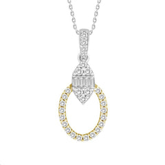 LADIES PENDANT WITH CHAIN 0.25CT ROUND/BAGUETTE DIAMOND 14K YELLOW GOLD