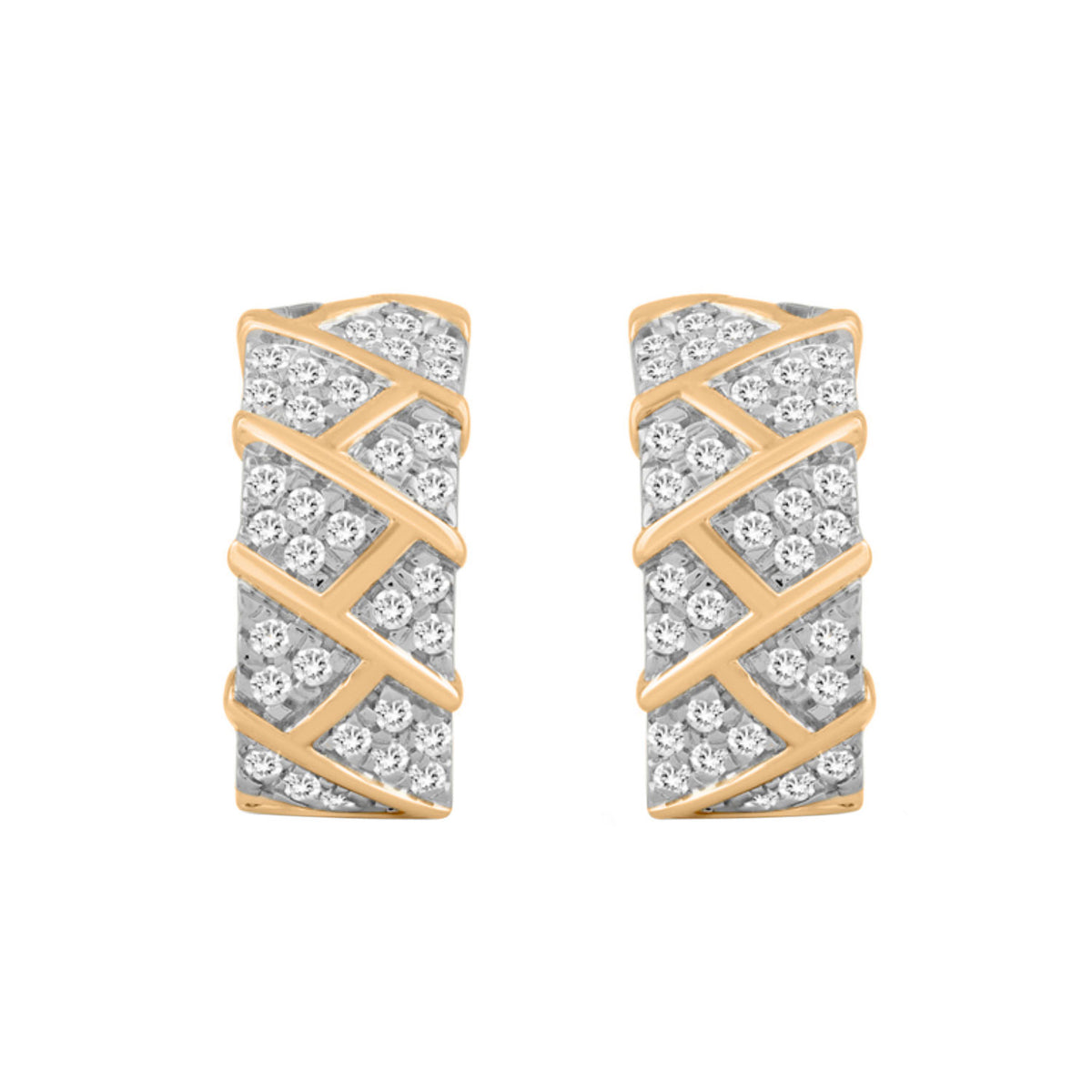 LADIES HOOPS EARRINGS 0.50CT ROUND DIAMOND 10K YELLOW GOLD