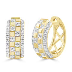 LADIES  HOOPS EARRINGS 0.50CT ROUND DIAMOND 10K YELLOW GOLD