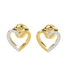 Ladies Heart Fashion Earrings 0.10Ct Round Diamond 10K Yellow Gold
