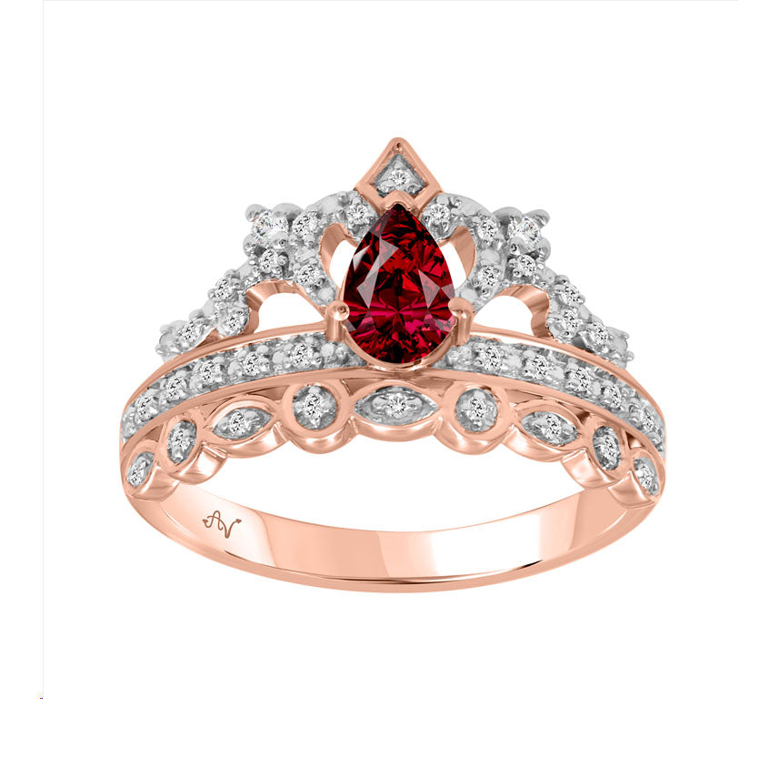 LADIES RING 0.55CT ROUND/PEAR/RUBY DIAMOND 14K ROSE GOLD (CENTER STONE PEAR/RUBY-0.40CT)
