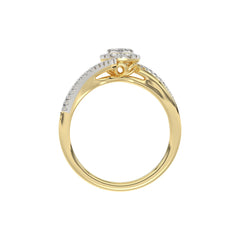 Elegant 10K Yellow Gold 0.20CT Round & Baguette Diamond Halo Ring For Women