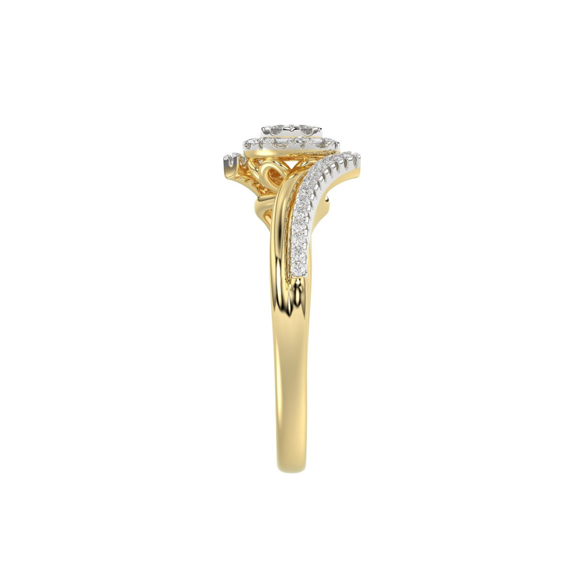 Elegant 10K Yellow Gold 0.20CT Round & Baguette Diamond Halo Ring For Women