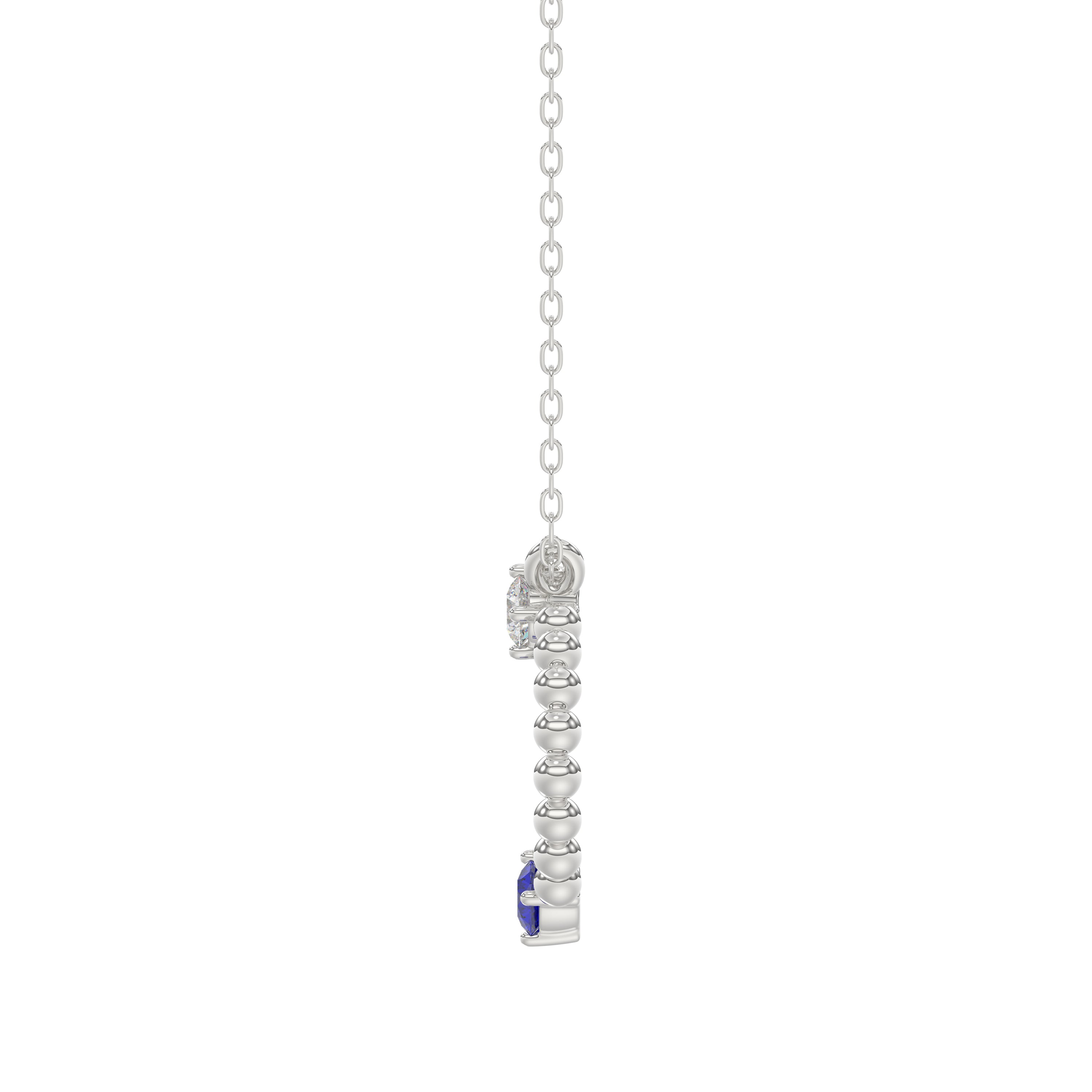 14K White Gold 0.15Ct Blue Sapphire & Diamond Necklace For Women Natural Round Sapphire Ladies Jewelry