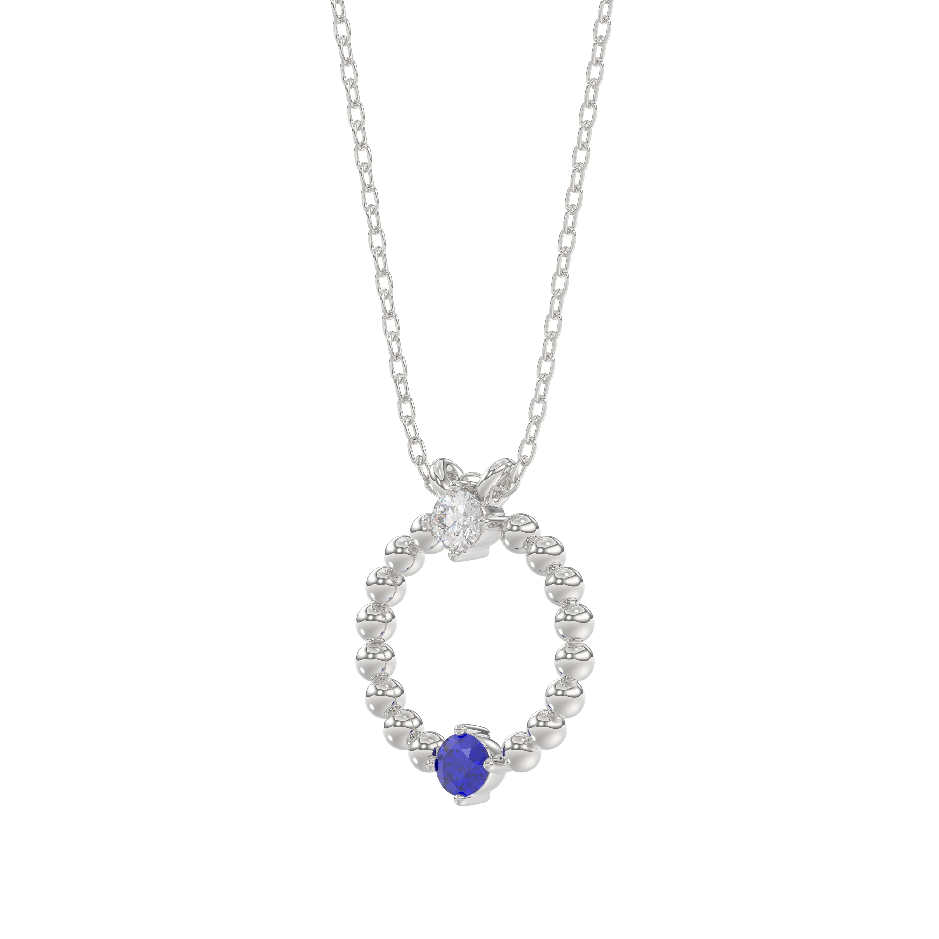 14K White Gold 0.15Ct Blue Sapphire & Diamond Necklace For Women Natural Round Sapphire Ladies Jewelry