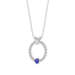 14K White Gold 0.15Ct Blue Sapphire & Diamond Necklace For Women Natural Round Sapphire Ladies Jewelry