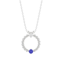 14K White Gold 0.15Ct Blue Sapphire & Diamond Necklace For Women Natural Round Sapphire Ladies Jewelry