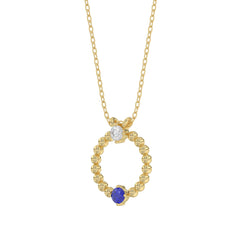 14K Yellow Gold 0.15Ct Blue Sapphire & Diamond Necklace For Women Natural Round Sapphire Ladies Jewelry