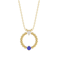 14K Yellow Gold 0.15Ct Blue Sapphire & Diamond Necklace For Women Natural Round Sapphire Ladies Jewelry