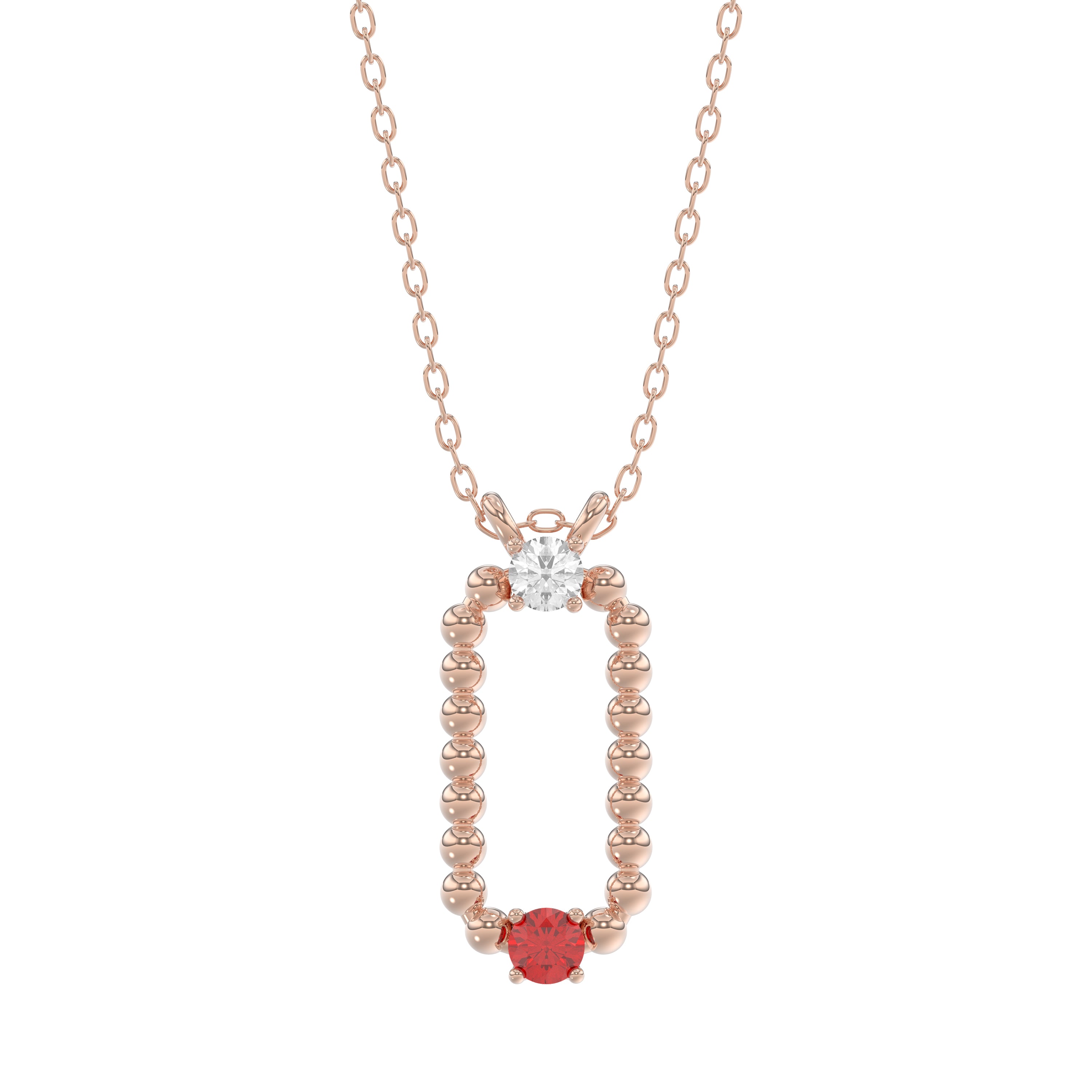 14K Rose Gold 0.15Ct Ruby & Diamond Necklace For Women Natural Round Ruby Ladies Fine Jewelry