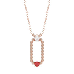 14K Rose Gold 0.15Ct Ruby & Diamond Necklace For Women Natural Round Ruby Ladies Fine Jewelry