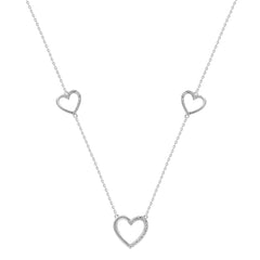 Ladies Triple Heart Diamond Necklace 10K White Gold 0.20CT Round Diamond