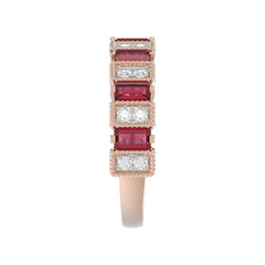 LADIES BAND 1.30CT ROUND/BAGUETTE RUBY DIAMOND 14K ROSE GOLD