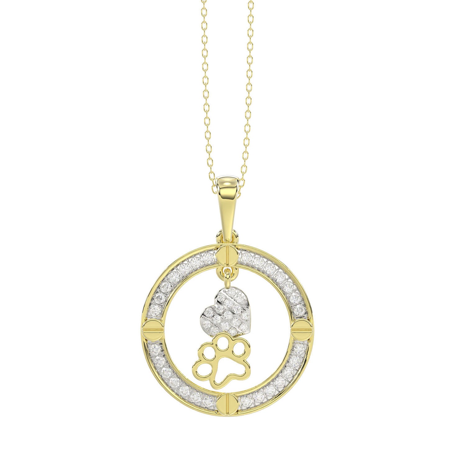 LADIES PENDANT WITH CHAIN 0.25CT ROUND DIAMOND 14K YELLOW GOLD