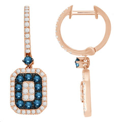 LADIES EARRING 1.40CT BLUE SAPPHIRE/DARK BROWN DIAMOND 14K ROSE GOLD