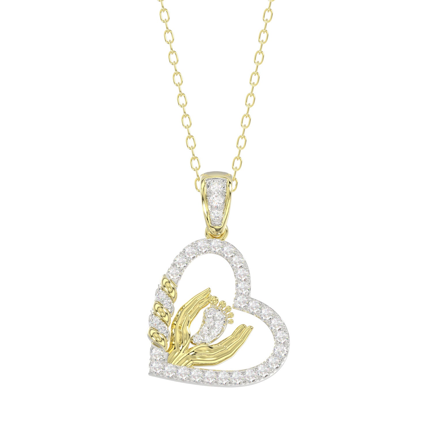 LADIES PENDANT WITH CHAIN 0.25CT ROUND DIAMOND 14K YELLOW GOLD