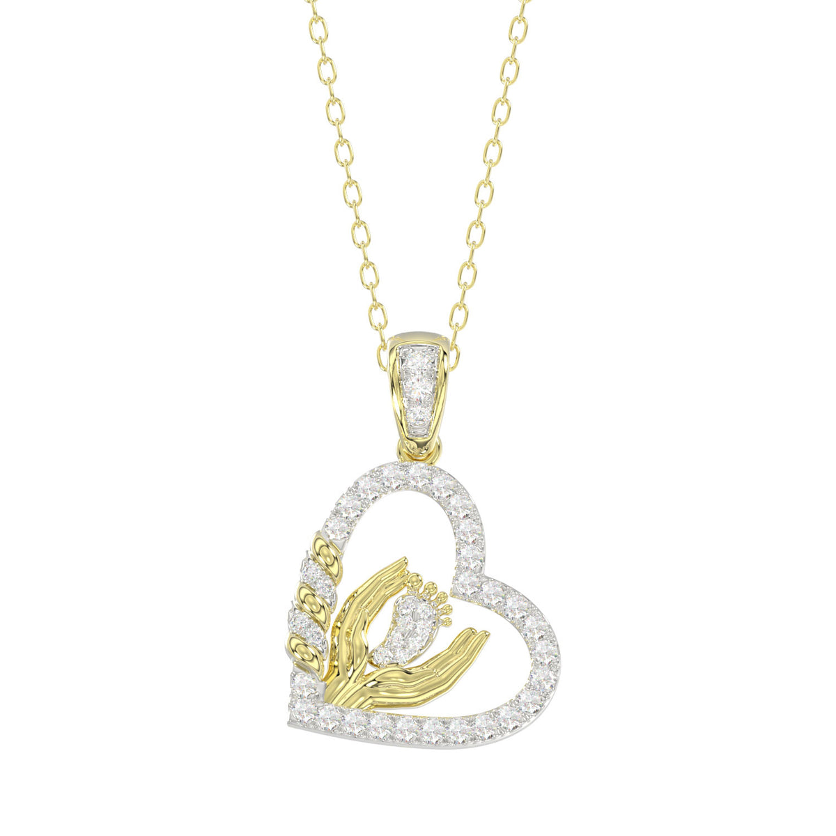 LADIES PENDANT WITH CHAIN 0.25CT ROUND DIAMOND 14K YELLOW GOLD