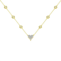 Elegant 10K Yellow Gold 0.20CT Round Diamond Heart Necklace For Women