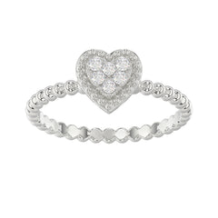 Ladies 0.10Ct Round Diamond Halo Heart Ring Sterling Silver Stylish Women’S Engagement & Promise Ring
