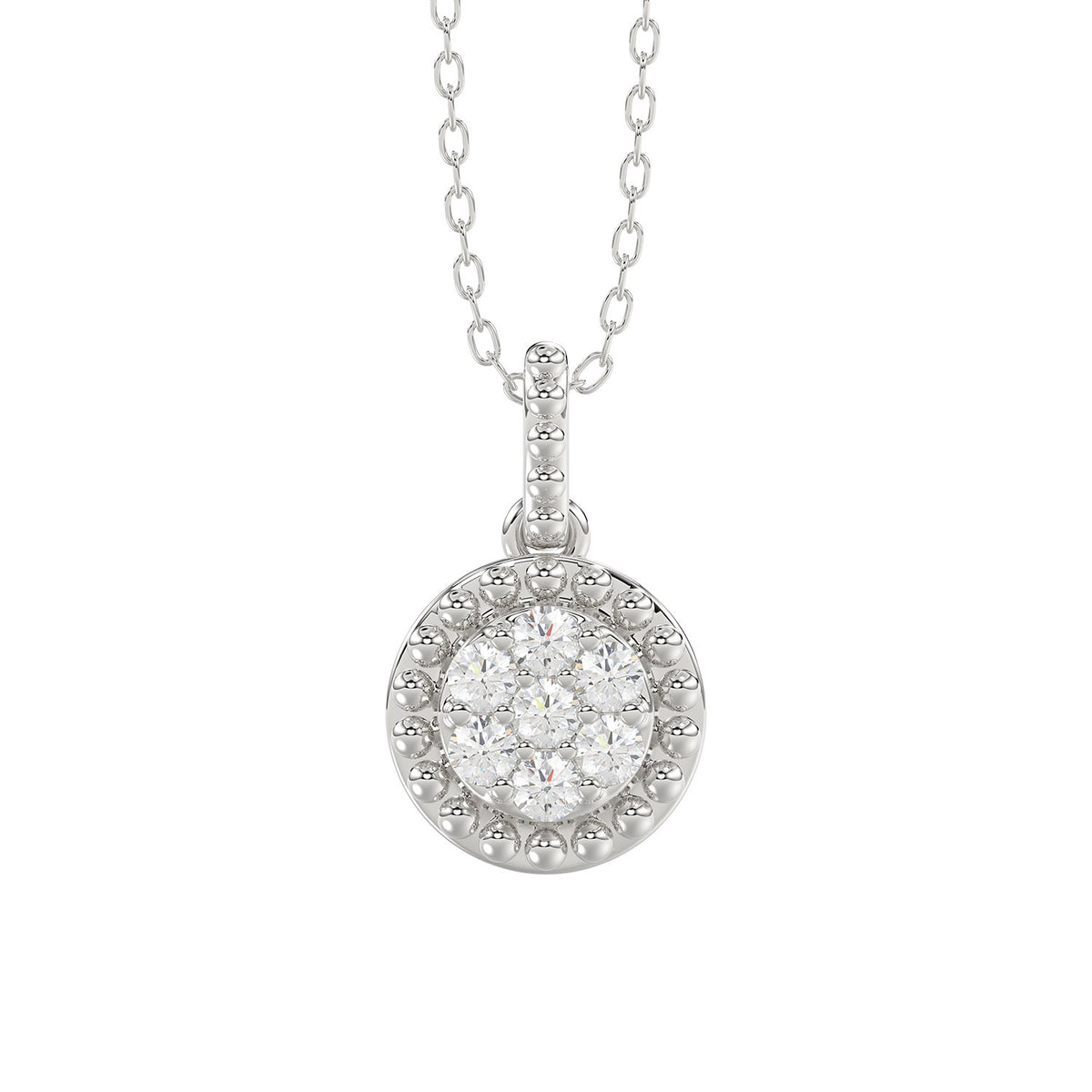 LADIES PENDANT WITH CHAIN 0.10CT ROUND DIAMOND 14K WHITE GOLD