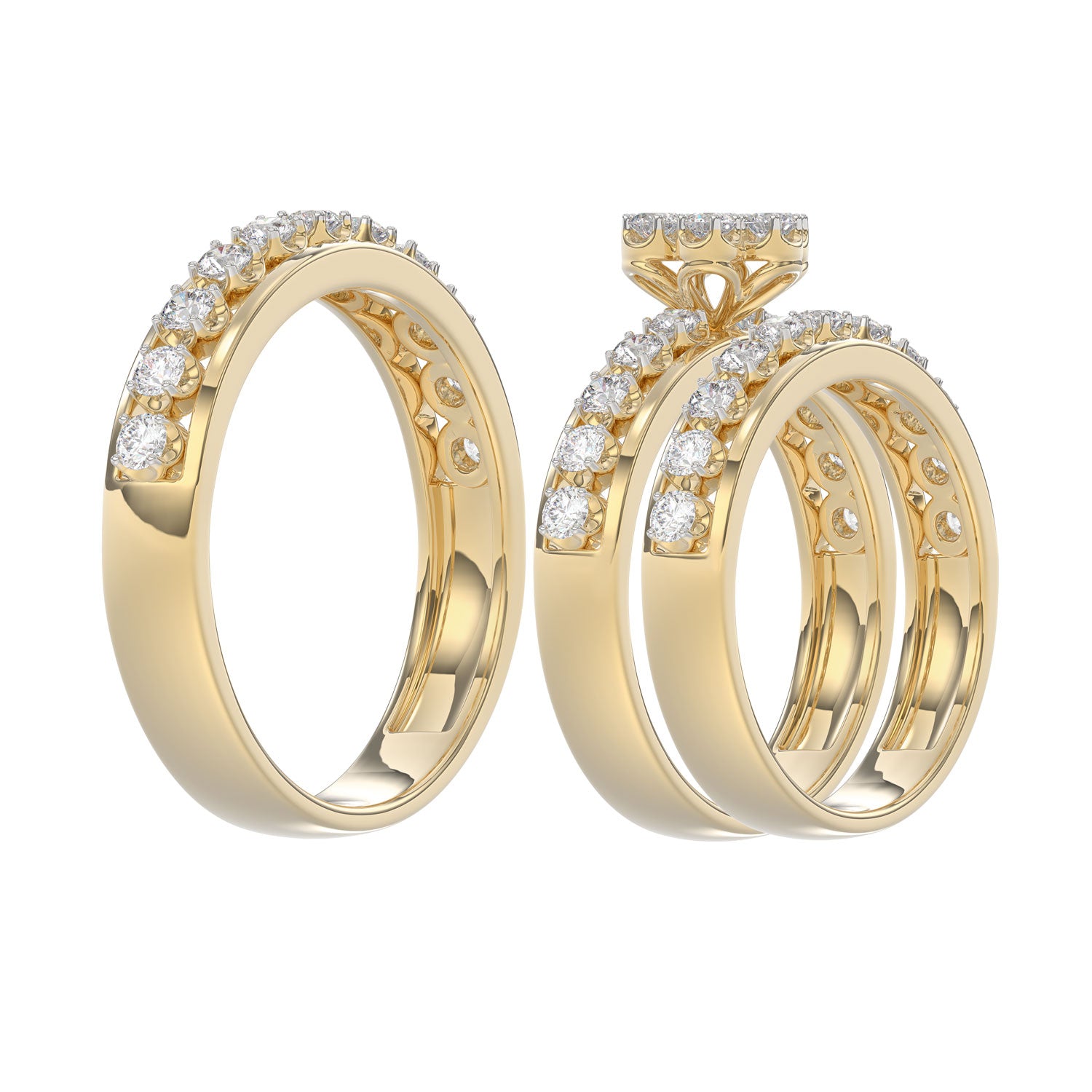 LADIES TRIO RING 1.30CT ROUND DIAMOND 10K YELLOW GOLD