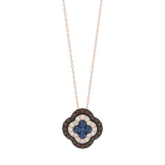 Fashion Pendant 14K Rose Gold 0.60Ct Dark Brown & Blue Diamond Cluster Halo Pendant For Women Round Diamond Ladies Fine Jewelry