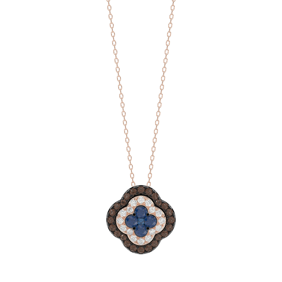 Fashion Pendant 14K Rose Gold 0.60Ct Dark Brown & Blue Diamond Cluster Halo Pendant For Women Round Diamond Ladies Fine Jewelry