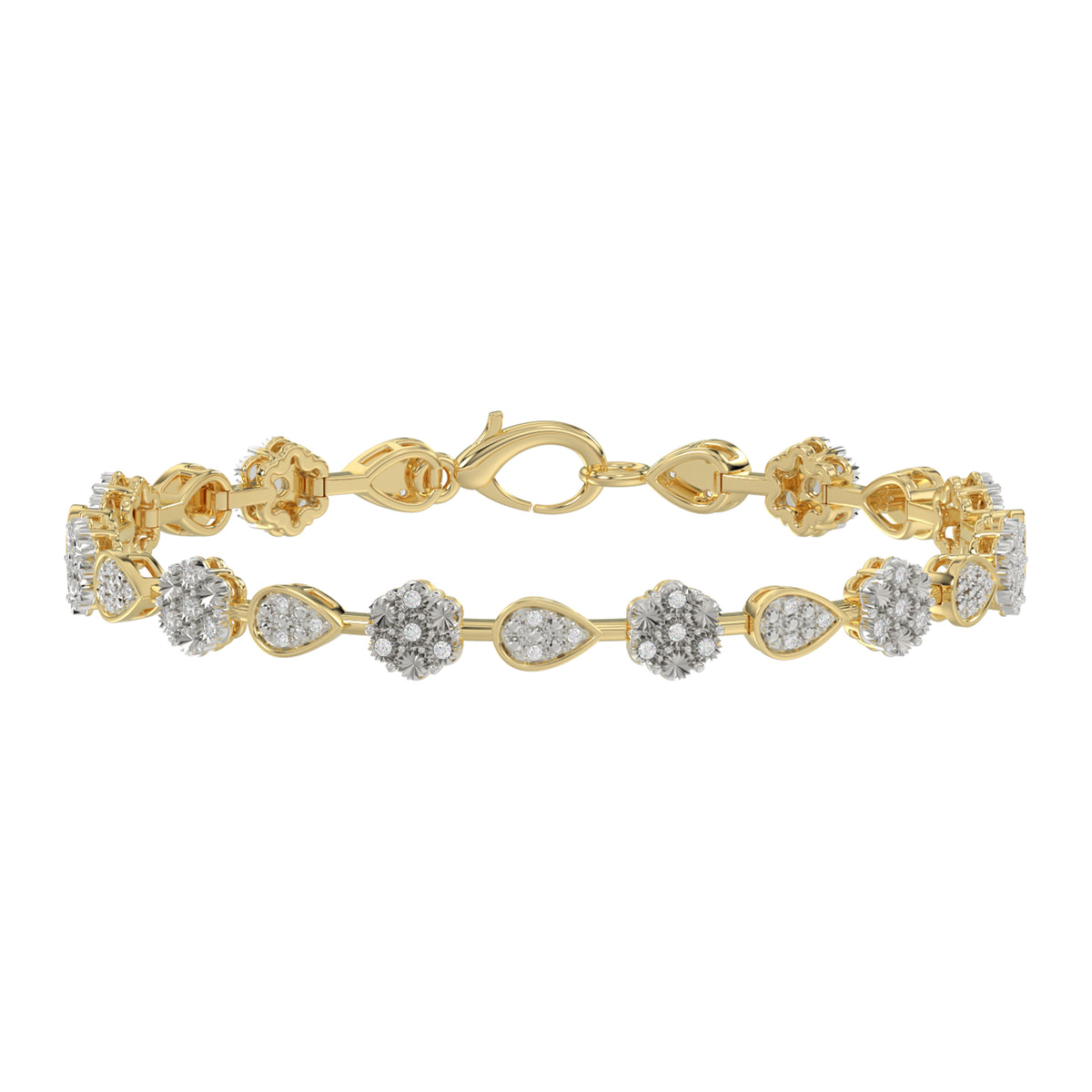 Luxury Ladies 10K Yellow Gold 0.25Ct Diamond Bracelet Elegant Flower & Pear Shape Design With Round Diamonds