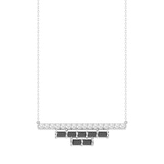 LADIES NECKLACE 0.50CT ROUND/BLACK/BAGUETTE DIAMOND 14K WHITE GOLD