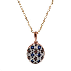 LADIES PENDANT 0.50CT ROUND/DARK BROWN/BLUE DIAMOND14K ROSE GOLD