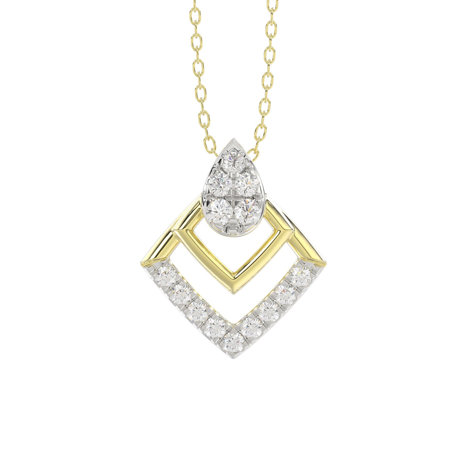 LADIES PENDANT WITH CHAIN 0.13CT ROUND DIAMOND 14K YELLOW GOLD