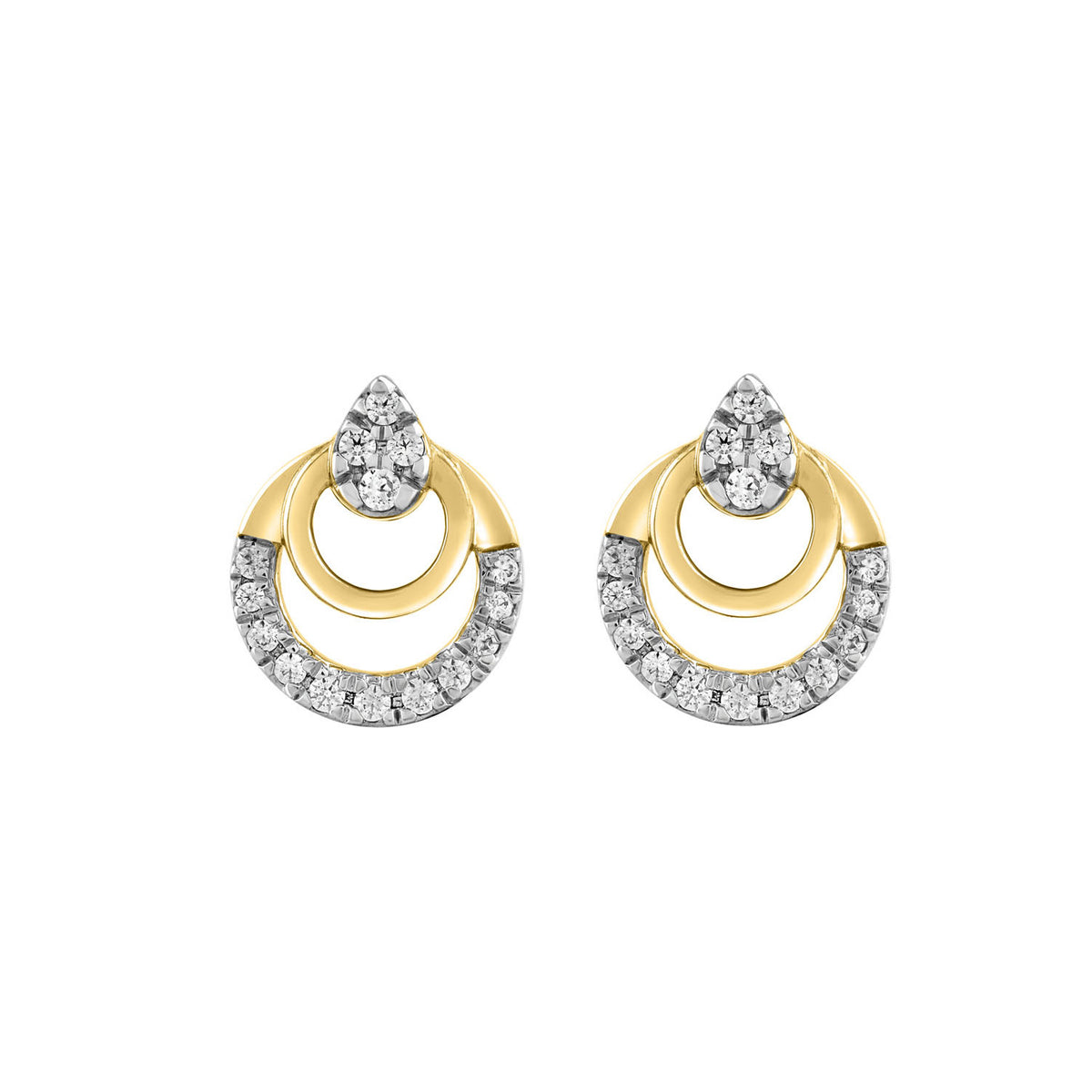 LADIES EARRINGS 0.13CT ROUND DIAMOND 14K YELLOW GOLD