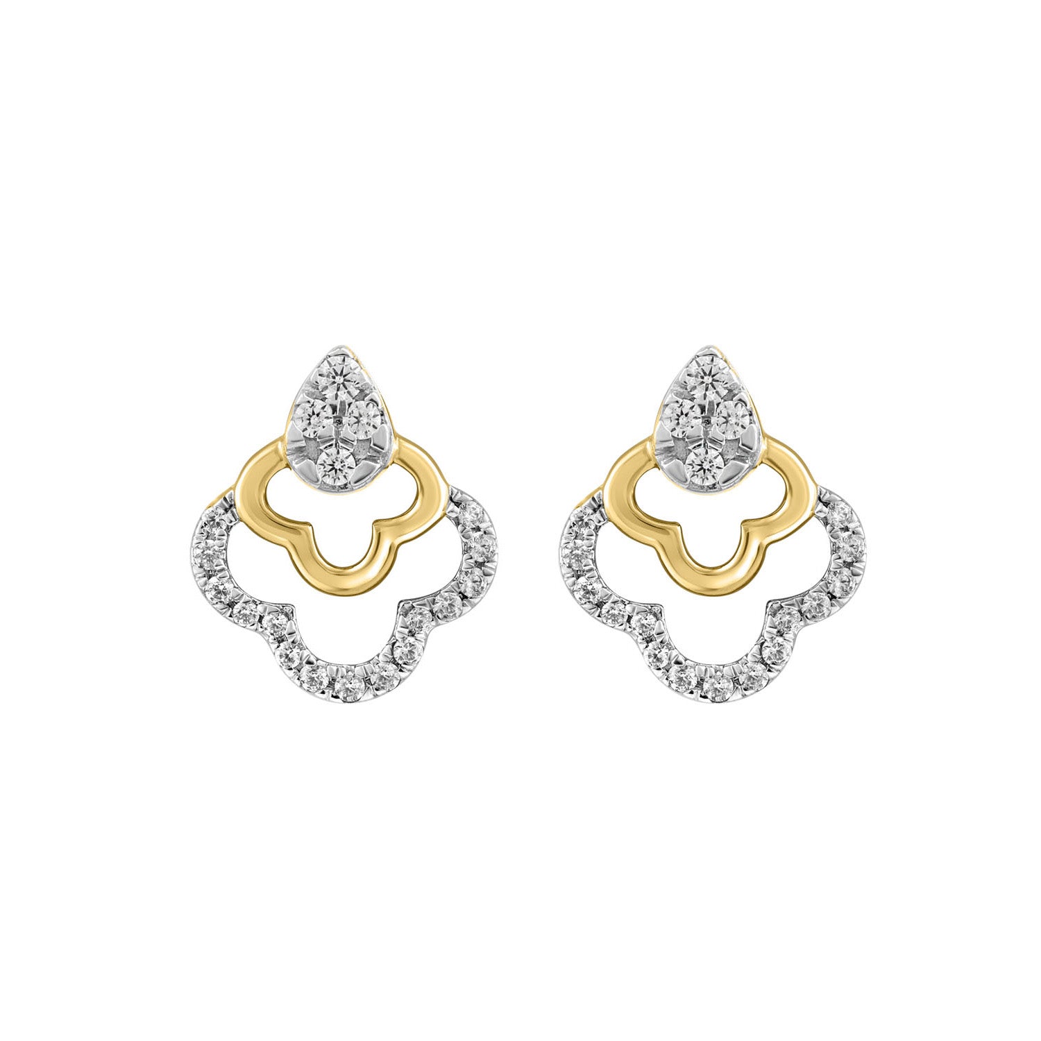 LADIES EARRINGS 0.13CT ROUND DIAMOND 14K YELLOW GOLD
