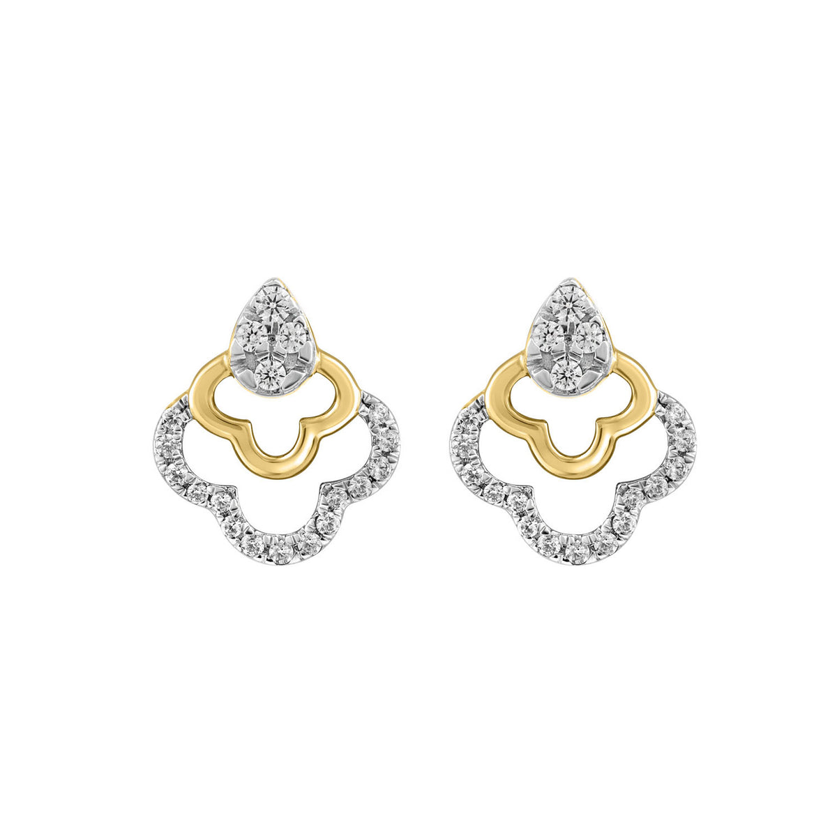 LADIES EARRINGS 0.13CT ROUND DIAMOND 14K YELLOW GOLD