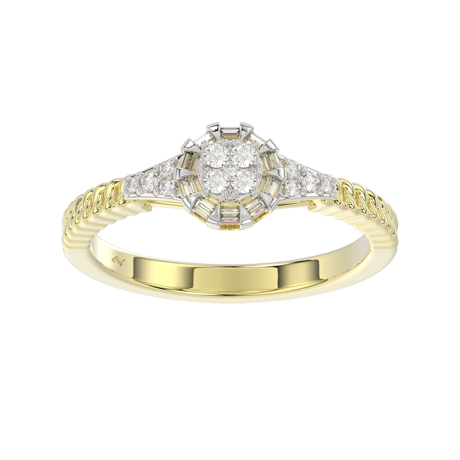 LADIES RING 0.15CT ROUND/BAGUETTE DIAMOND 14K YELLOW GOLD